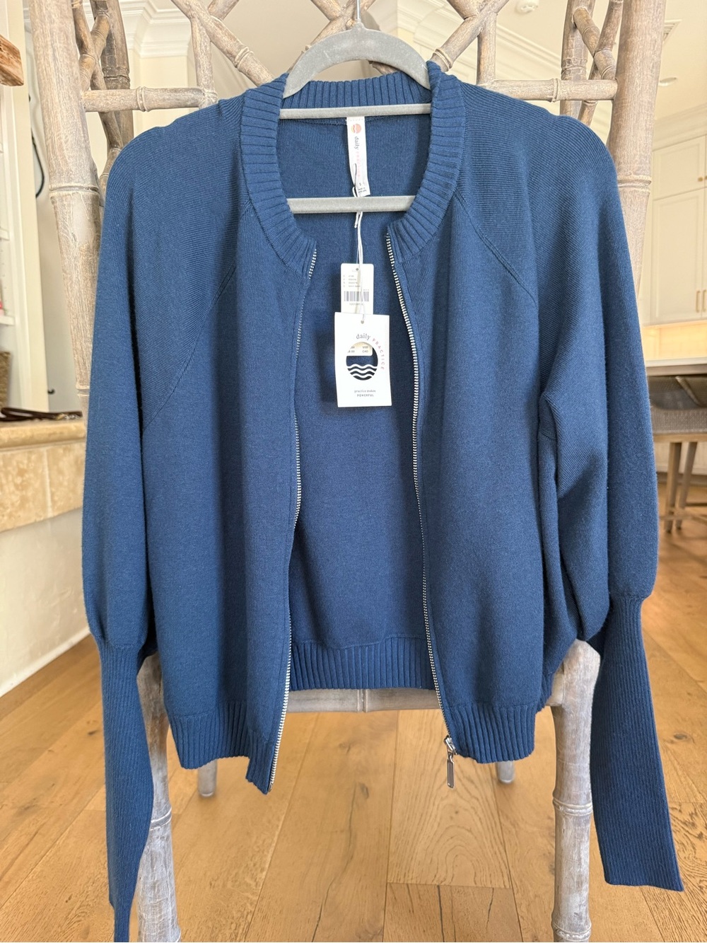 Anthropologie Daily Practice Women's Navy Zip-Front Knit Bomber Cardigan